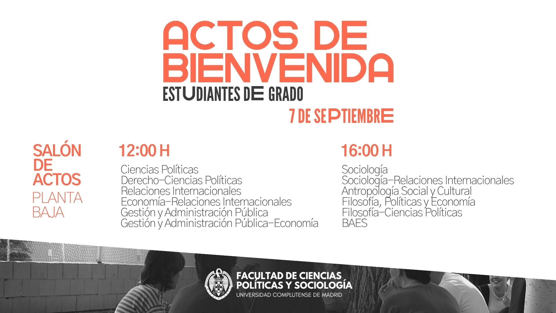 Actos de bienvenida estudiantes de Grado, curso 2026-27